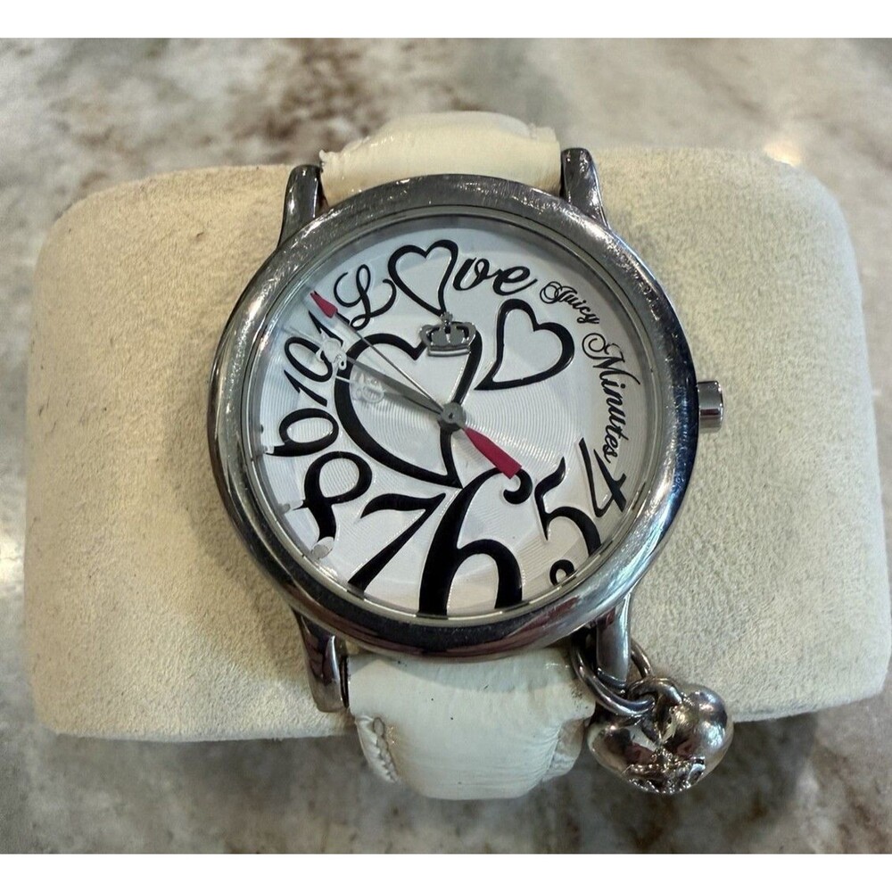 Juicy Couture Watch 32mm White Leather Band Hearts & Love Stainless Steel Case - Picture 9 of 13